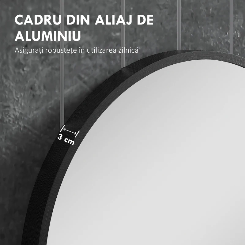 HOMCOM Oglindă Baie Ovală de Perete cu Ramă din Aluminiu, Verticală sau Orizontală, 40 x 70 cm, Negru