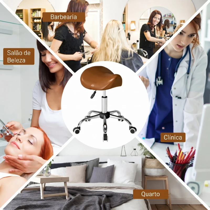 HOMCOM Banco Giratório com Rodas e Altura Ajustável para Estética, Dentista e Cabeleireiro – 52x53x49-61 cm, Castanho