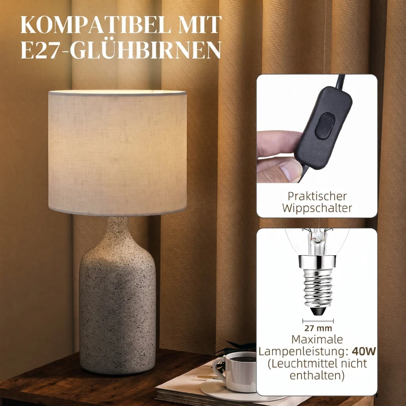 HOMCOM Lampa stołowa, lampka nocna z ceramiczną podstawą, lnianym abażurem, 22x22x45 cm piaskowy+beżowy