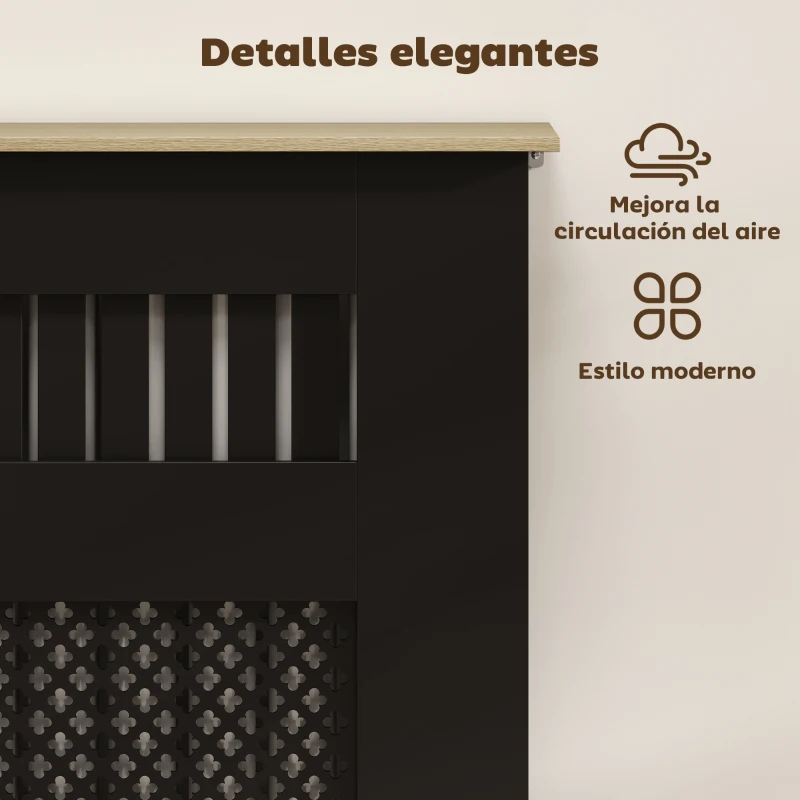 HOMCOM Cubre Radiadores 78x19x81 cm Cubierta para Radiador Diseño Moderno de Listones y Nido de Abeja Negro