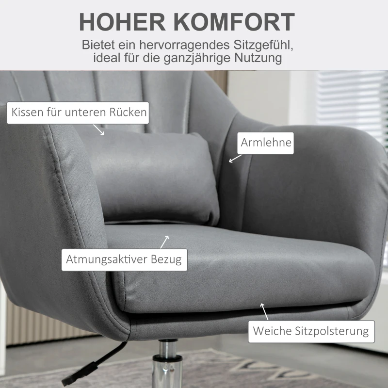 HOMCOM Draaistoel, in Hoogte Verstelbare Bureaustoel, Polyester, Metaal, 60 x 60 x 79-91 cm, Donkergrijs