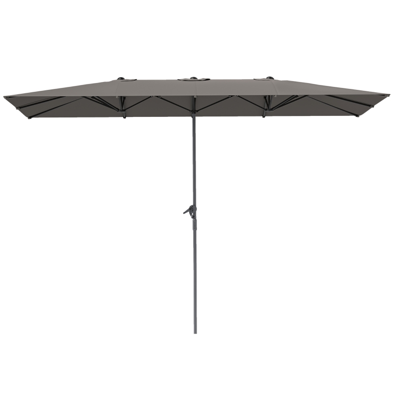 Outsunny Dubbelzijdige parasol, 451 x 264 cm parasol met kruksysteem, 12 metalen baleinen, aluminium mast, donkergrijs
