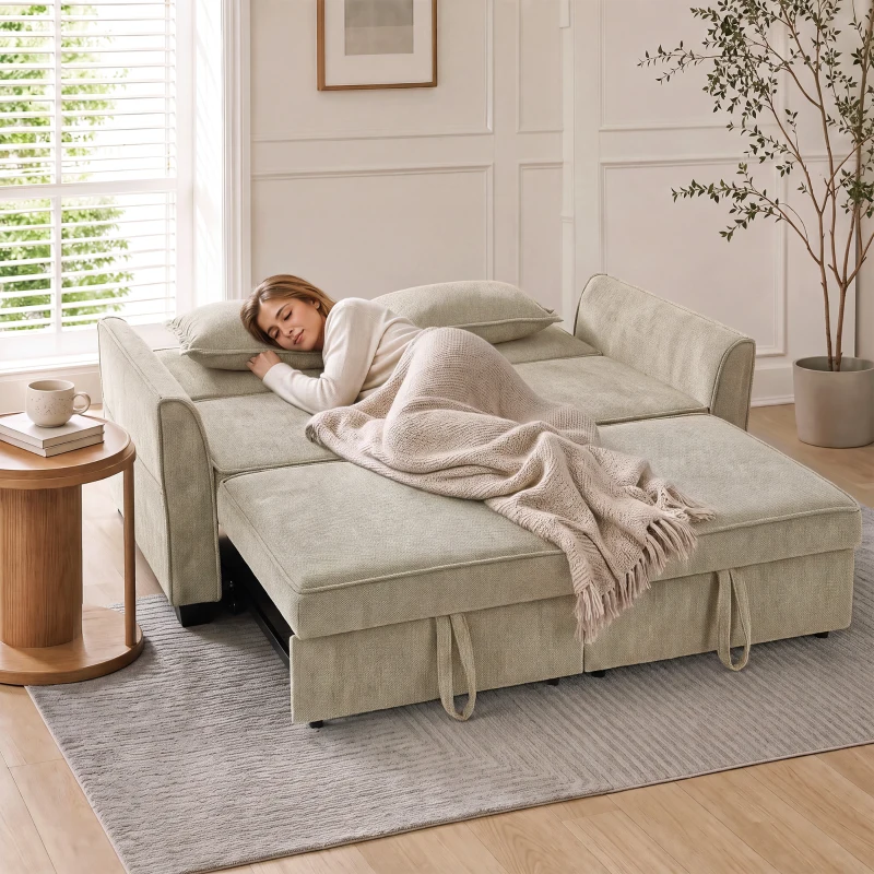 HOMCOM Canapé Convertible 2 Places 4 en 1, Canapé-Lit d'Angle en Chenille 167cm, Dossier Réglable, Assise Large, Marron