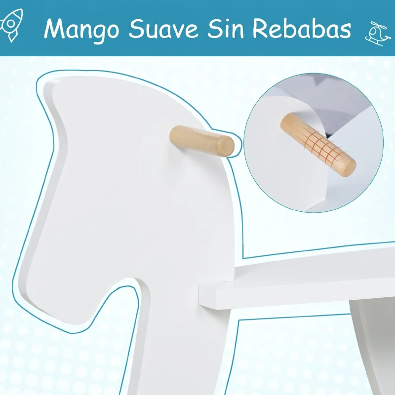 HOMCOM Caballito Balancín para Bebés Caballo Balancín con Base de Madera Diseño Clásico para Niños de 1-3 Años Blanco