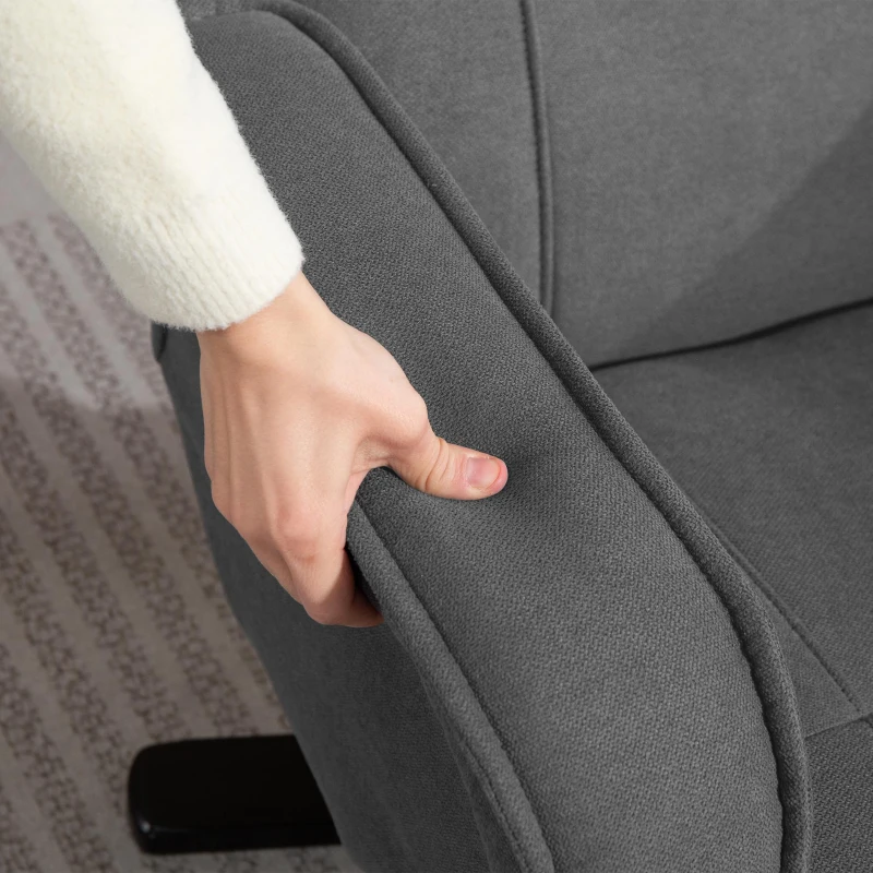 HOMCOM Schommelbare Relaxfauteuil met Voetenbank, Fluweelachtige Stof, Draaibare Gestoffeerde Stoel, Houten Frame, Grijs