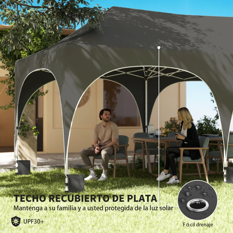 Outsunny Carpa Plegable 6x3 m Pop-up con 6 Laterales Desmontables Altura Ajustable y Bolsa de Transporte Gris Oscuro