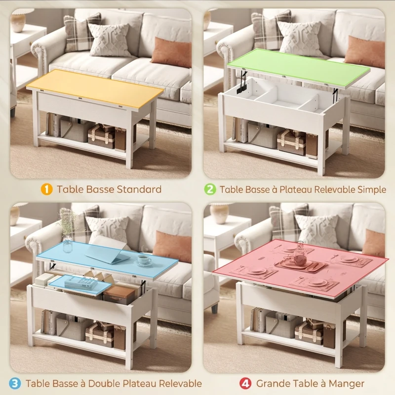 HOMCOM Table basse relevable et extensible table de salon avec compartiment caché étagère ouverte 100x45x50,5cm blanc(m-4)