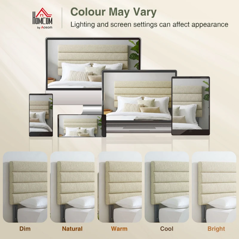 HOMCOM Tête de Lit Capitonnée, Hauteur Ajustable en 3 Niveaux avec Pieds en Métal pour Chambre, 140 x 10 x 106/116/126 cm Beige