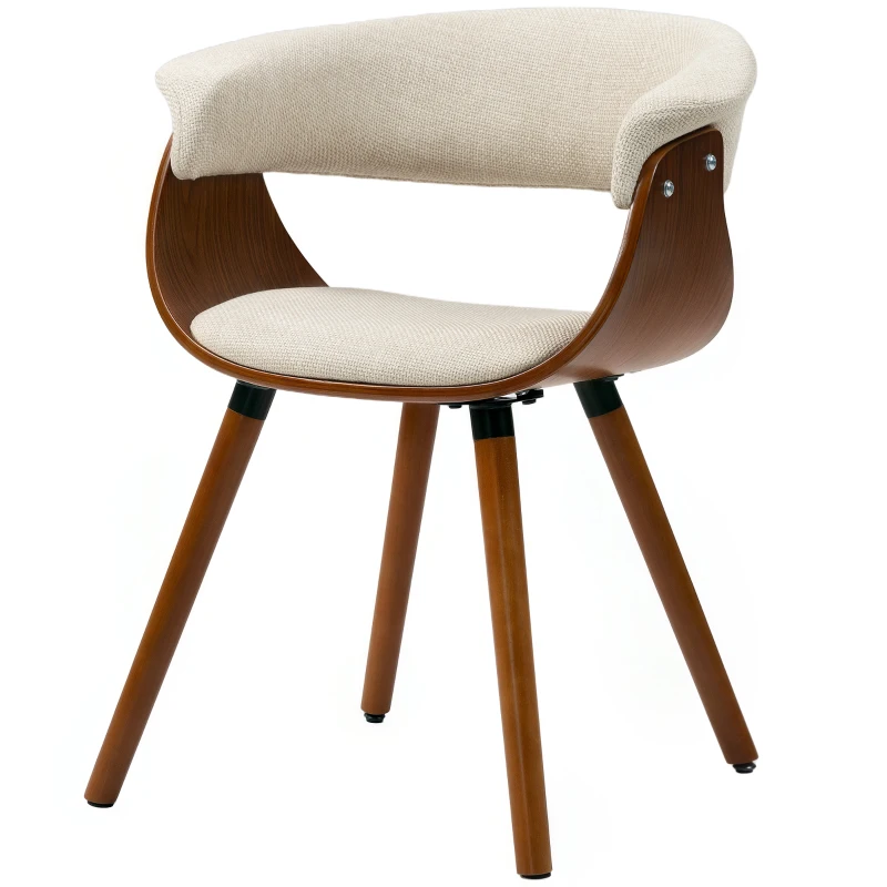 HOMCOM Eetkamerstoel, Stof in Linnenlook, Gebogen Rugleuning, Houten Poten, Beige
