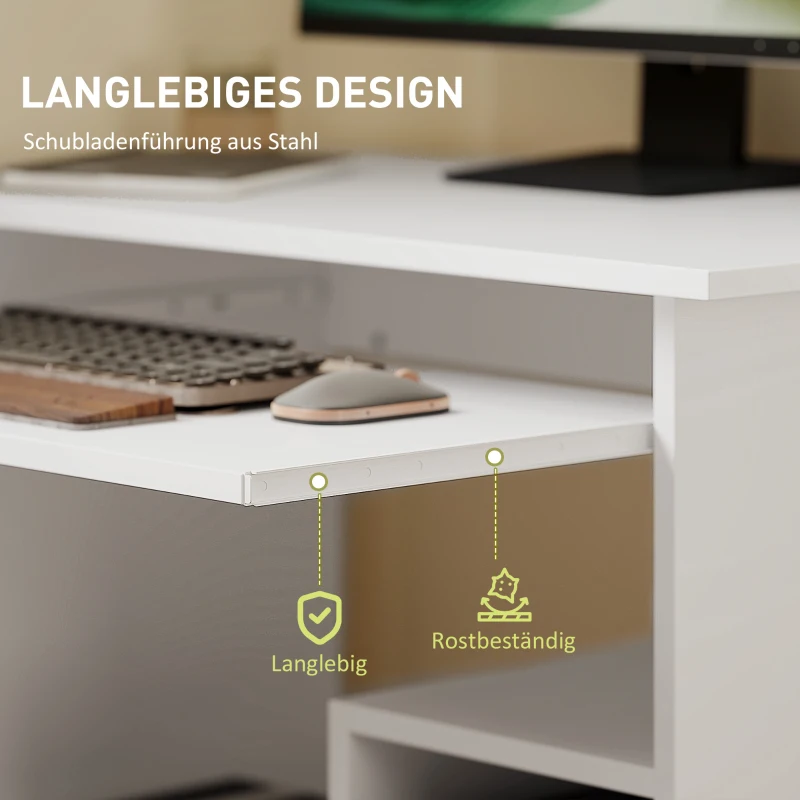 HOMCOM Computertafel, Bureau, Spaanplaat, Metaal, 80 x 45 x 75 cm, Wit