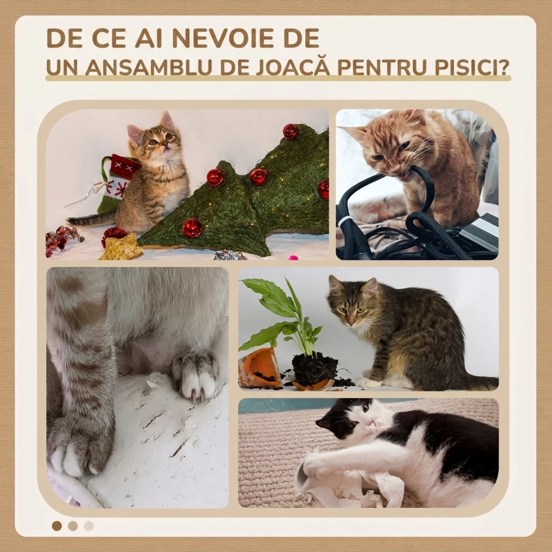 PawHut Pom pentru Pisici cu 3 Platforme 2 Căsuțe, Gri