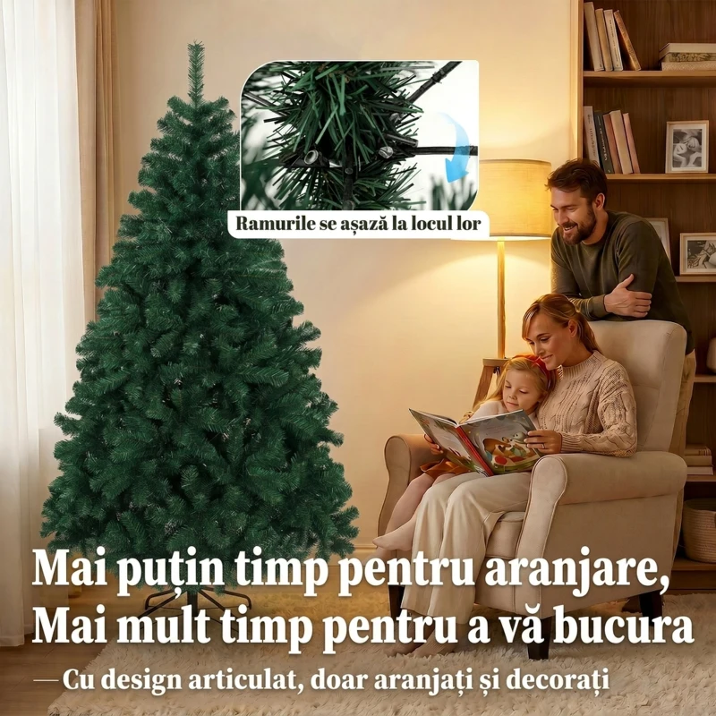 HOMCOM Brad Artificial de Crăciun 180 cm cu 700 Ramuri Ignifuge, Bază din Oțel,100x100x180 cm, Verde