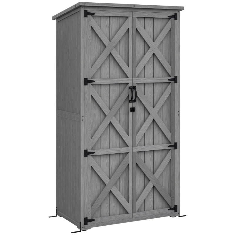 Outsunny Armoire de jardin, abri jardin sur pied, avec 2 étagères, toit incliné et bitumé, en bois massif, 90x54,5x168,5cm, gris
