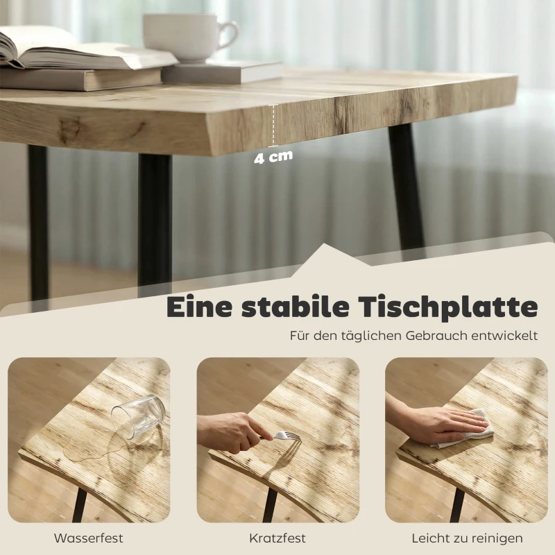 HOMCOM Esstisch für 4 Personen, 110 cm Nordischer Rechteckiger Küchentisch mit Stahlbeinen für Wohnzimmer und Esszimmer, Eiche