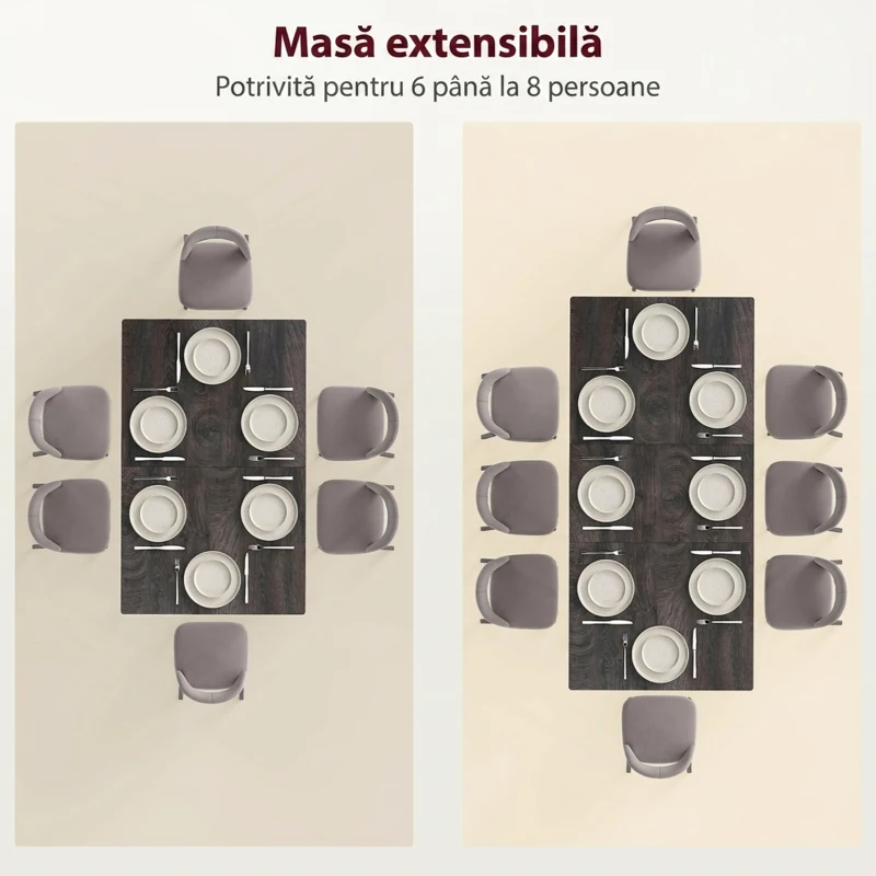 HOMCOM Masă Extensibilă pentru Sufragerie, 6-8 Persoane, 120-160x75 cm, Blat Efect Lemn, Picioare din Oțel