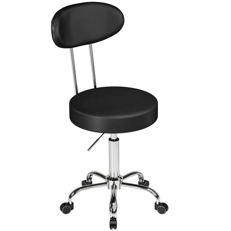 HOMCOM Scaun Reglabil Rotativ a 360°con Spătar Și Șezut Tapițate, Negru