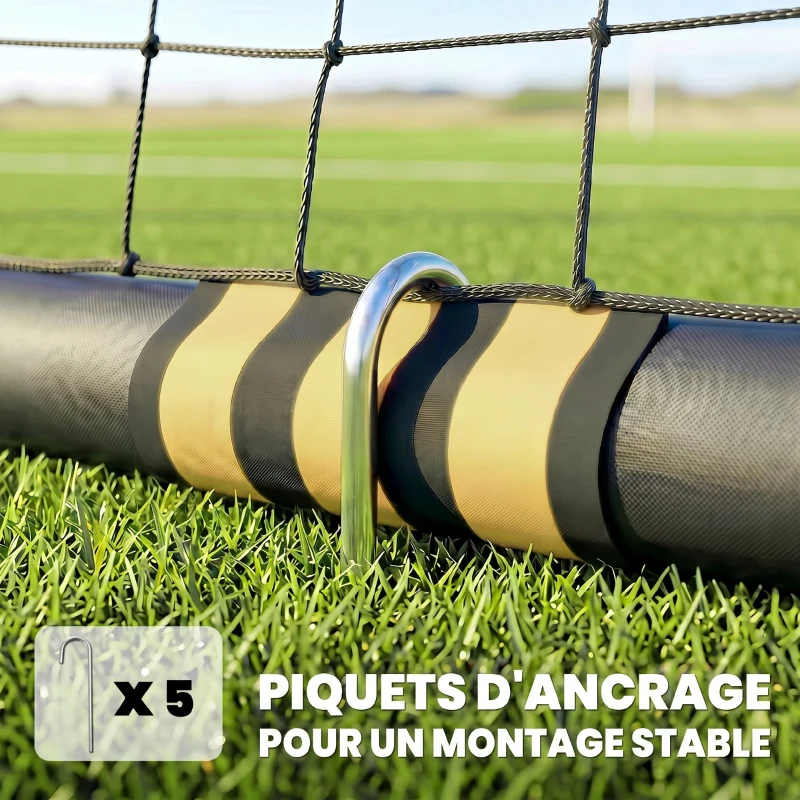 SPORTNOW But de Football avec Mousse de Protection, 5 Piquets de Sol et Filet en PE, 180x60x120cm, Jaune