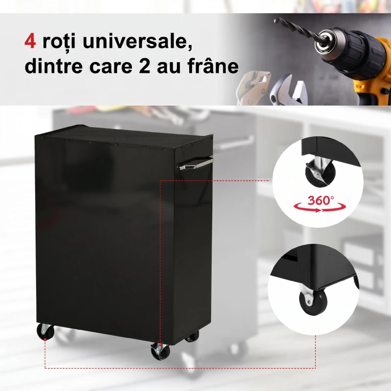 HOMCOM Carucior pentru Ustensile Unelte cu Sertar Rosu 61,5 X 33 X 85cm