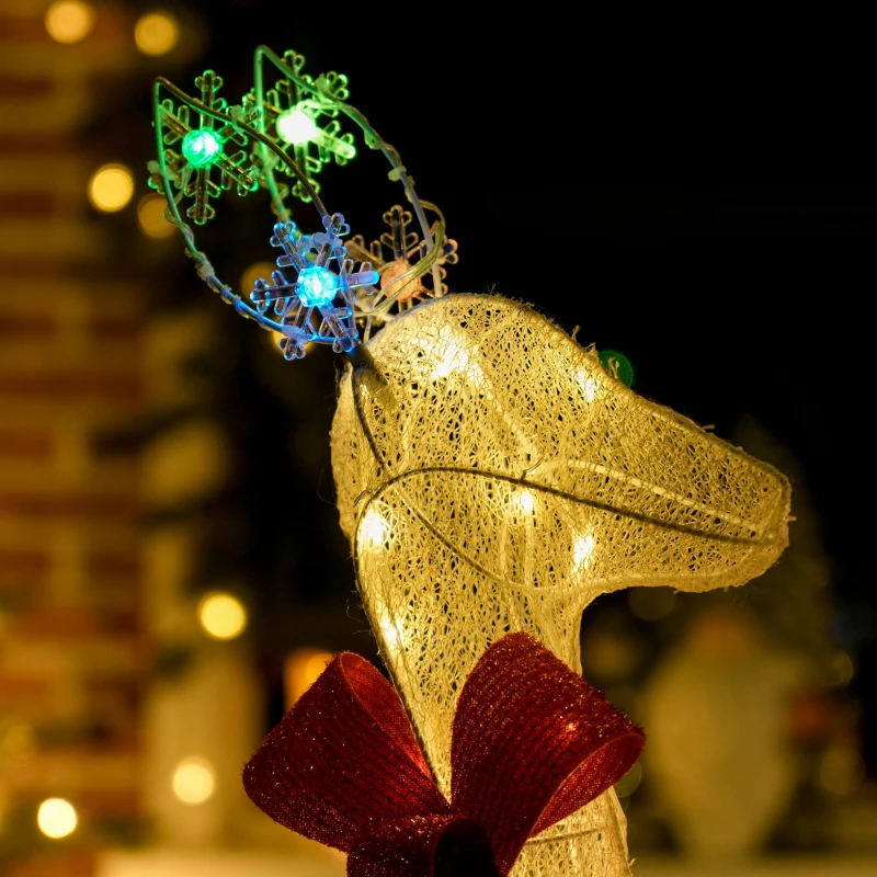Outsunny 3-delige verlichte rendierfamilie | LED-kerstdecoratie met rode strik, staal & polyester, waterbestendig