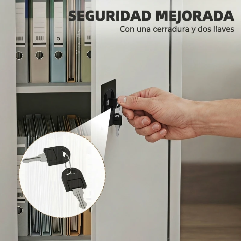 Vinsetto Armario Archivador Metálico con 2 Puertas Cerradura Estante Ajustable para Sala de Estar Estudio 80x40x92,5 cm Gris