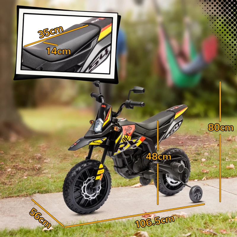 AIYAPLAY Motocicletă Electrică pentru Copii 3-8 Ani, 2 Motoare 12V, Roți Ajutătoare Detașabile, 30 kg, Galben