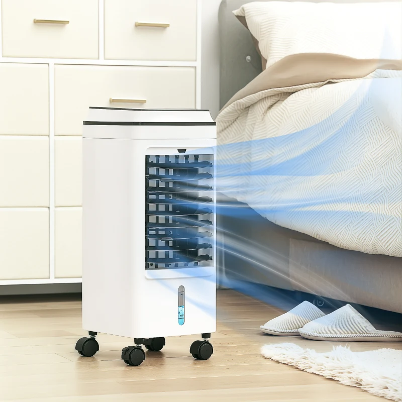 HOMCOM Ventilator, Luchtkoeler en Klimaatunit, 3 Modi, Afstandsbediening, Timer, Op Wielen, Wit