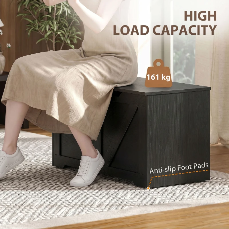 HOMCOM 100L Home Storage Box, with Safety Hinge - Black Wood-Effect
