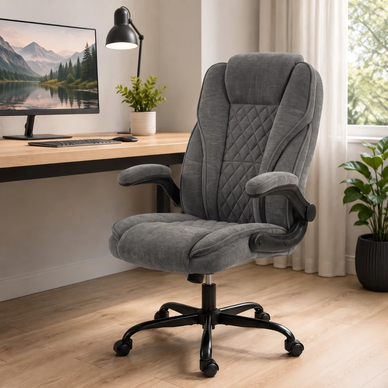 HOMCOM Office Chair, Ergonomic Desk Chair with Flip-up Armrest, Pocket Springs, Swivel Wheels, Adjustable Height, Dark Grey