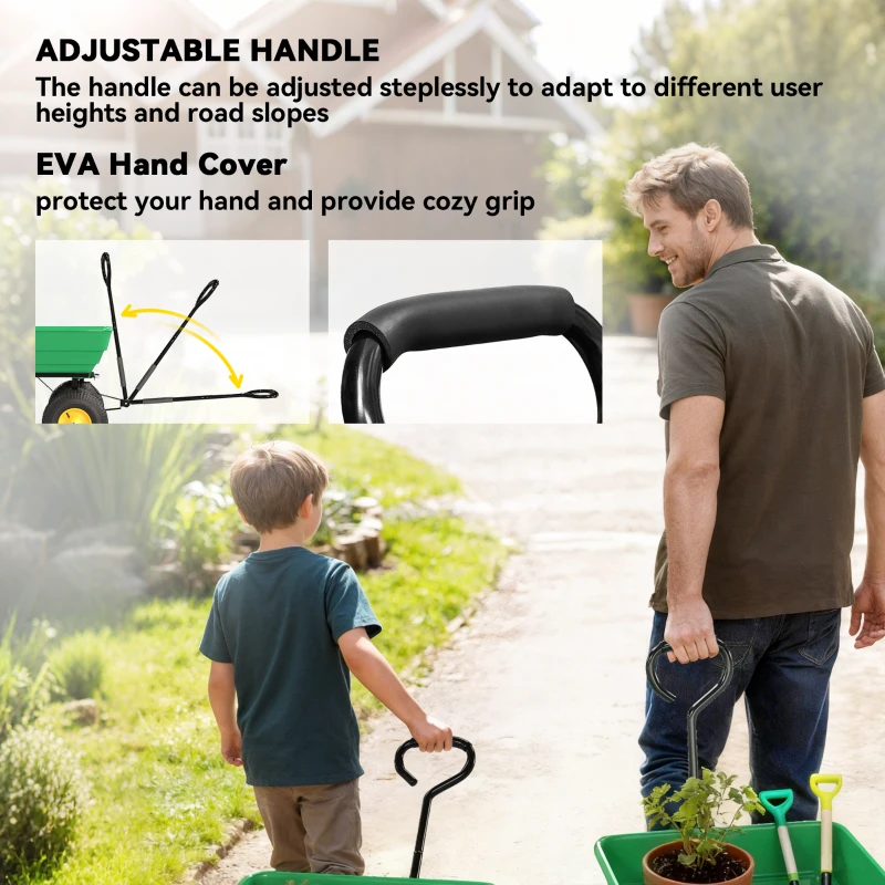 Outsunny 75 Litre Large Garden Cart, Tipping Wheelbarrows Heavy Duty Garden Dump Trolley 200kg Capacity for Festivals, Tools, Plants, Logs - Green