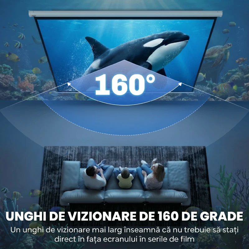 HOMCOM Ecran pentru Proiector 100" Raport 16:9, Montare pe Perete și Tavan pentru Acasă și Birou, Alb