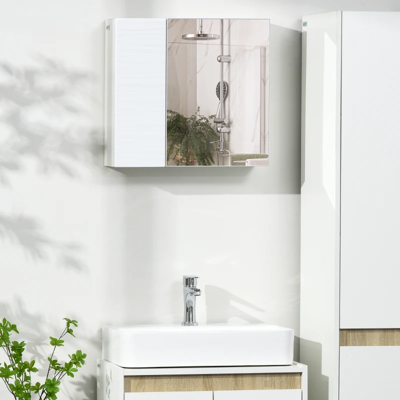 kleankin Armario de Baño con Espejo 2 Puertas y Estantes Ajustables Mueble de Baño para Colgar 48x15x45 cm Blanco