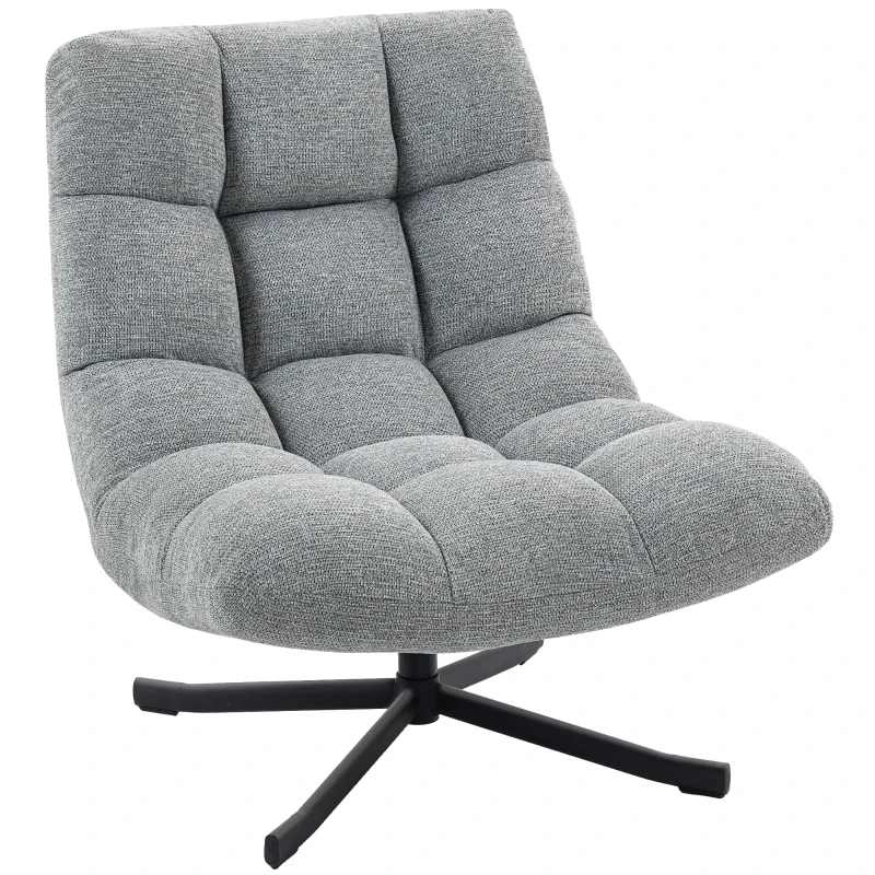 HOMCOM Fauteuil salon sans accoudoirs, chaise pivotante en tissu chenille, assise large, 75 x 95 x 90 cm, gris(m-11)