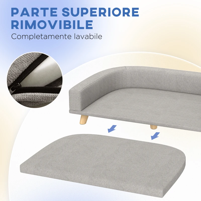 PawHut Divano per Cani di Taglia Grande con Cuscino Sfoderabile, in Poliestere e Legno, 98x67x25 cm, Grigio