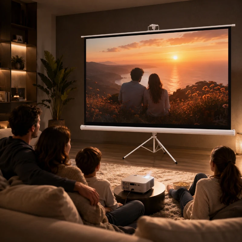 HOMCOM Ecran Proiector Pliabil de 100" Format 16:9 cu Trepied Reglabil, 235,8x8x136 cm, Alb