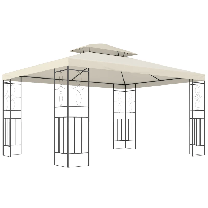 Outsunny Cenador de Jardín 3x4m Pabellón para Exterior con Doble Techo de Ventilación y 4 columnas de acero Estable para Fiestas Eventos Patio Crema