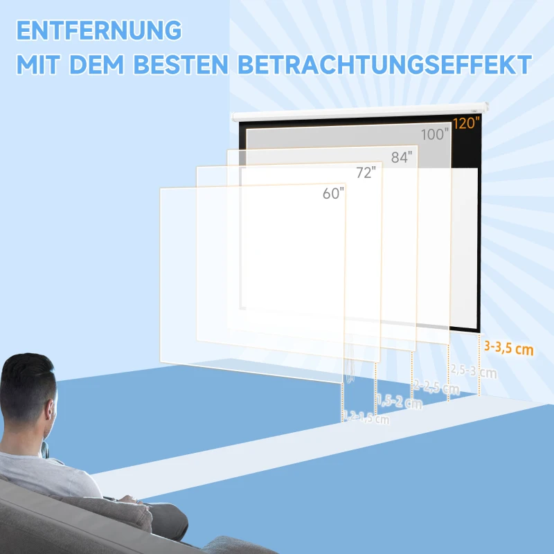 HOMCOM Projektorleinwand, 120 Zoll, 16:9 Format, Wand- oder Deckenmontage, Weiß