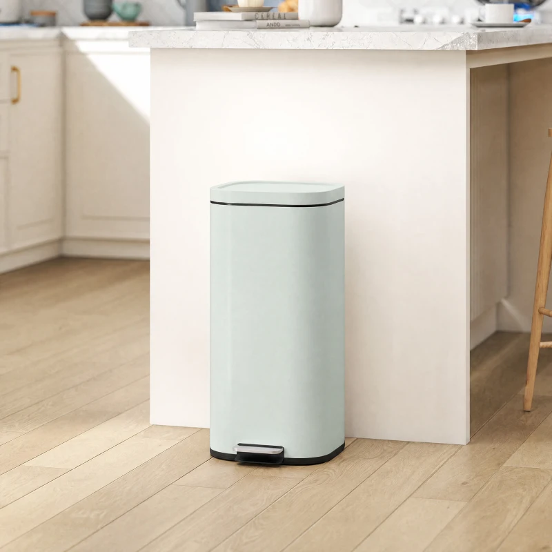 HOMCOM 30L Küchenmülleimer Pedaleimer mit Deckel, Soft-Close- und Offenhalte-Funktion für Küche, Zuhause