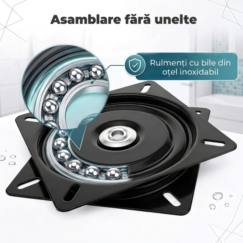 HOMCOM Scaun de Duș Rotativ 360° cu Spătar, Înălțime Reglabilă, Albastru Deschis