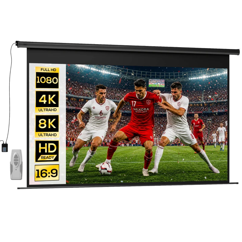 HOMCOM Écran de projection motorisé 120 pouces, 16:9 4K HD, fixation mural ou plafond avec télécommande, 297x8x183cm(m-11)