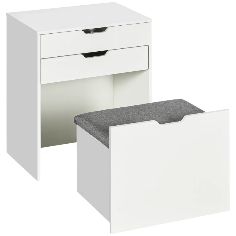 HOMCOM Tocador de Maquillaje con Taburete Oculto Espejo Abatible Cajón y 7 Compartimentos Taburete con Almacenamiento Blanco