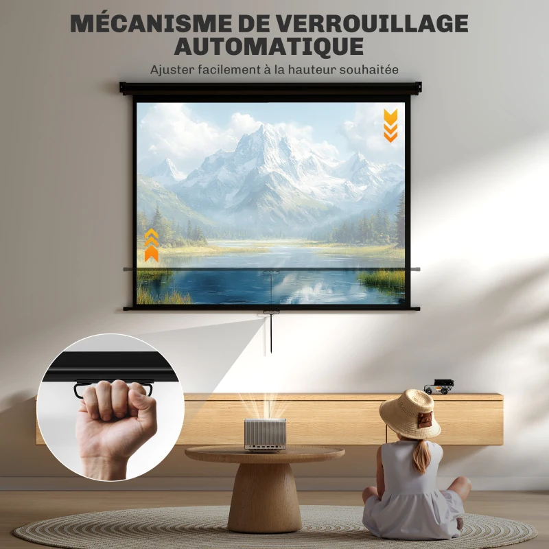HOMCOM Écran de projection de 84 pouces, écran vidéoprojecteur, 4:3 4K HD, fixation mur ou plafond, 181l x 8P x 138H cm, noir