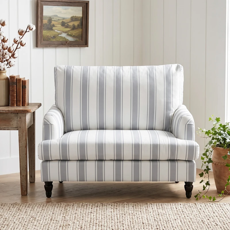 HOMCOM Velvet Single Sofa Armchair, Modern Accent Chair with Stripes, Turned Legs and Wide Seat, Grey