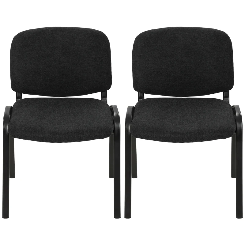 HOMCOM Linen-Look Fabric Reception Chairs, Stackable Meeting Chairs Set of 2 with Backrest, Padded Seat for Office, Black
