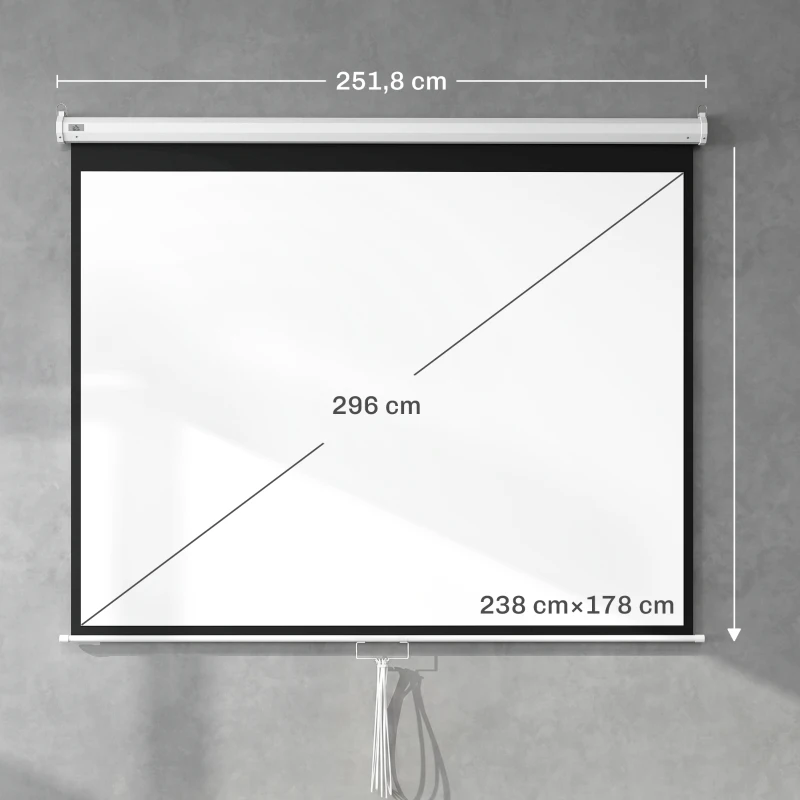 HOMCOM Écran de Projection 120" 4:3 HD 4K, Boîtier en Métal, Écran Hauteur Réglable Manuellement, 244x183cm, Blanc