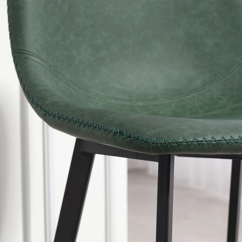 HOMCOM Bar Stools Set of 2, PU Leather Dining Stools with Backrest, Footrest, for Kitchen, Counter, Breakfast Bar, Green