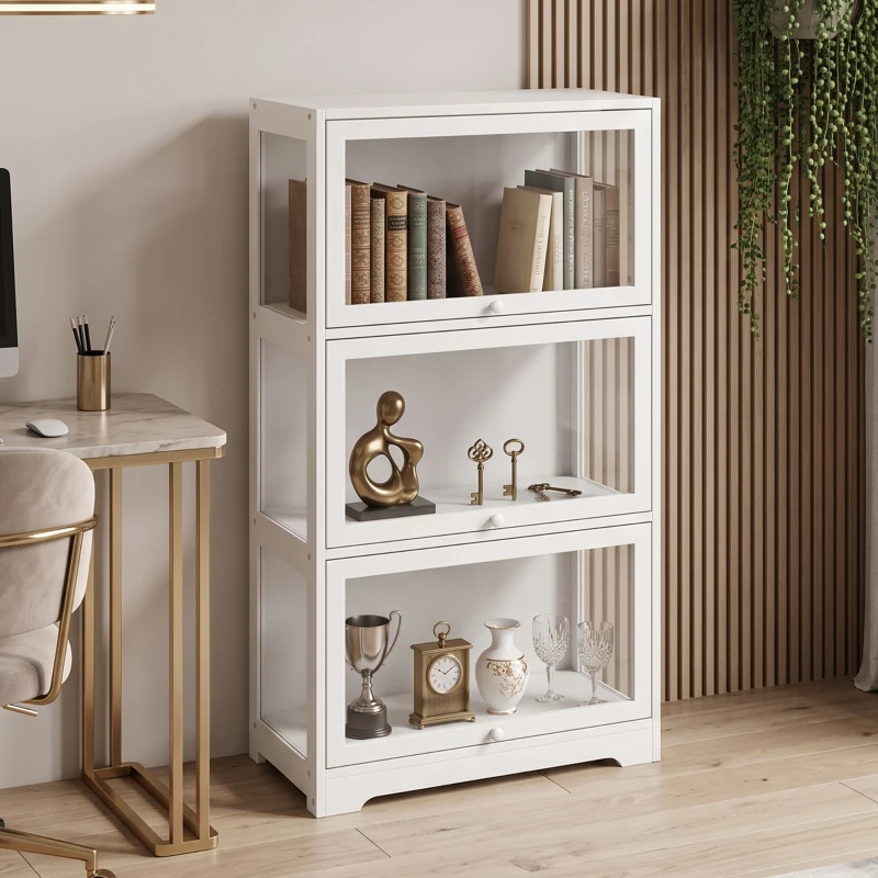 HOMCOM Vitrine Expositora para Coleções com 3 Níveis e Portas Elevatórias em Acrílico para Figuras 59x30x106 cm Branco