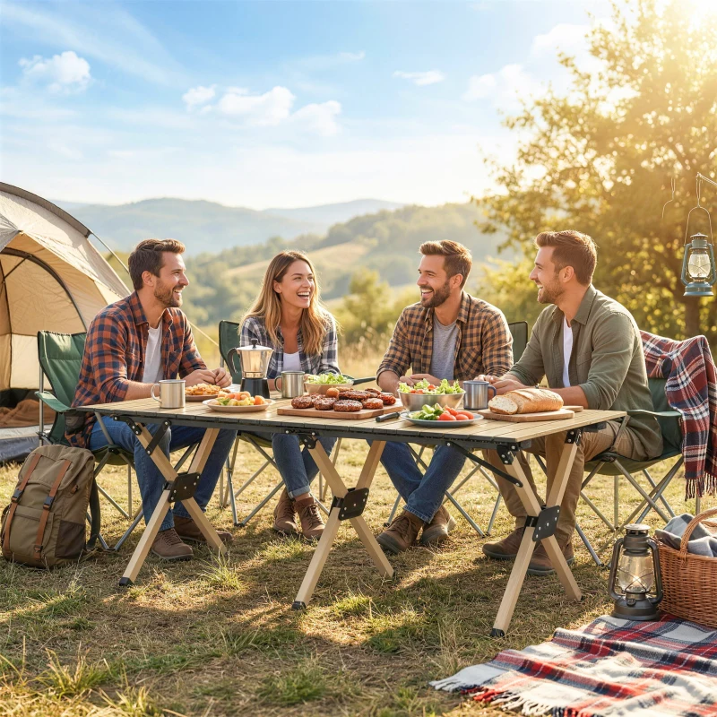 Outsunny 4ft Folding Camping Table, Waterproof Picnic Table with Roll Up Top, Carrying Bag and Metal Frame, Dark Brown