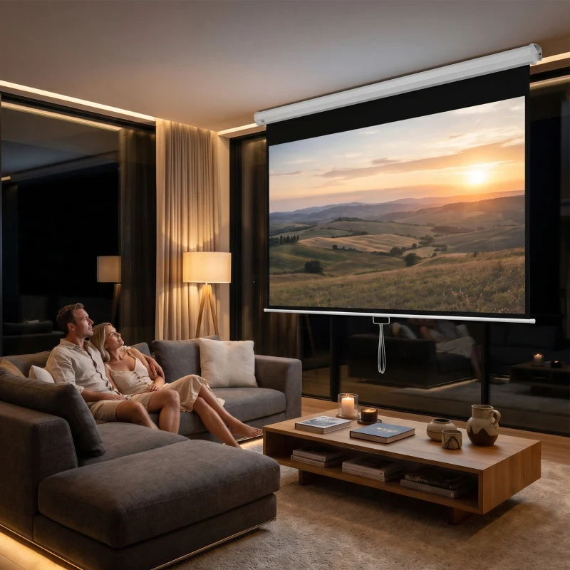 HOMCOM Écran de projection TV et Home Cinema de 100 Pouces vidéo projecteur 16:9 4K HD, fixation mural ou plafond