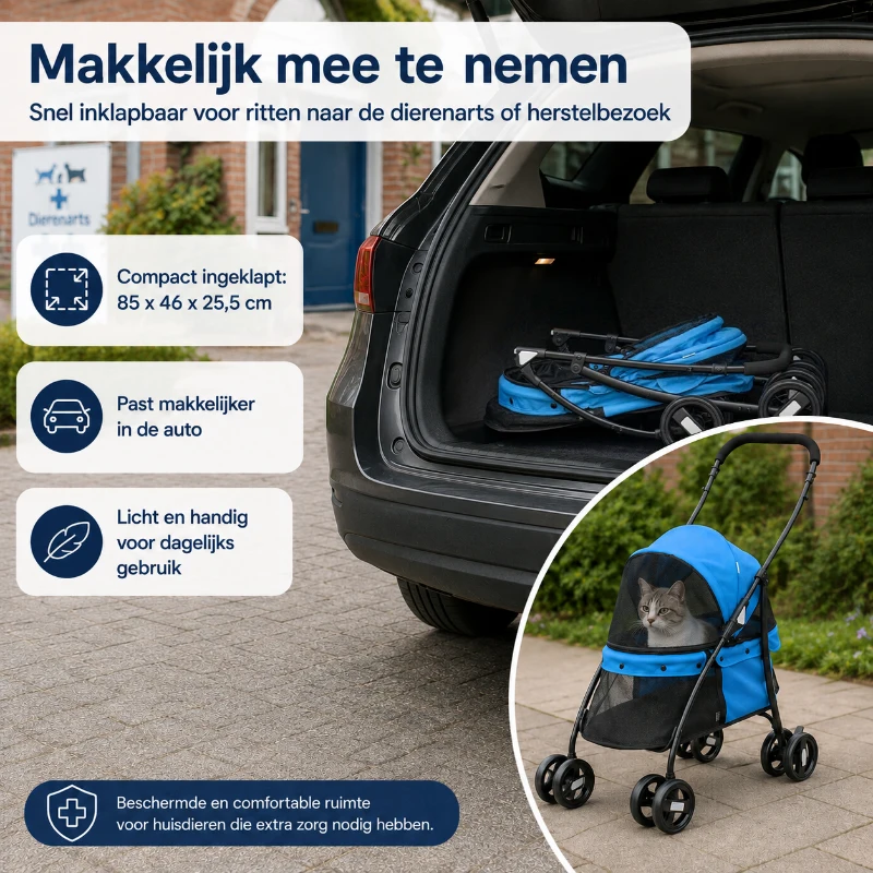 PawHut Opvouwbare Hondenbuggy voor Herstellende Honden en Katten tot 10 kg Blauw/Zwart(m-7)