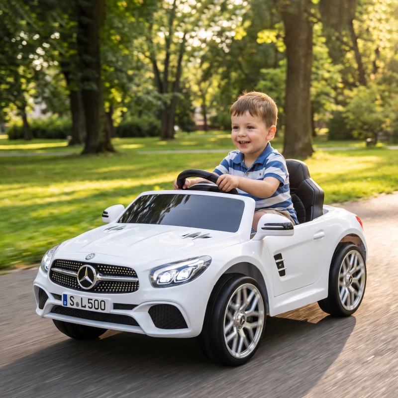 AIYAPLAY Coche Eléctrico de Niños Mercedes-Benz SL500 12V con Mando a Distancia 2,4G 2 Motores Suspensión Arranque Suave Blanco